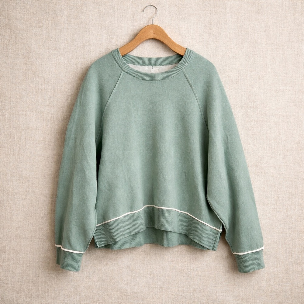 PILCRO Crewneck Sweatshirt Sage Green Raglan Pullover Relaxed Fit